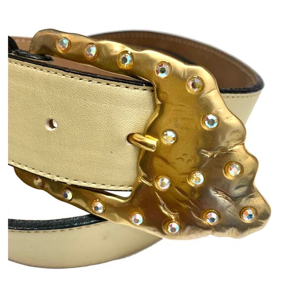Vintage Gold Leather Rhinestone Buckle Statement Belt Marcella Romaya main image 8